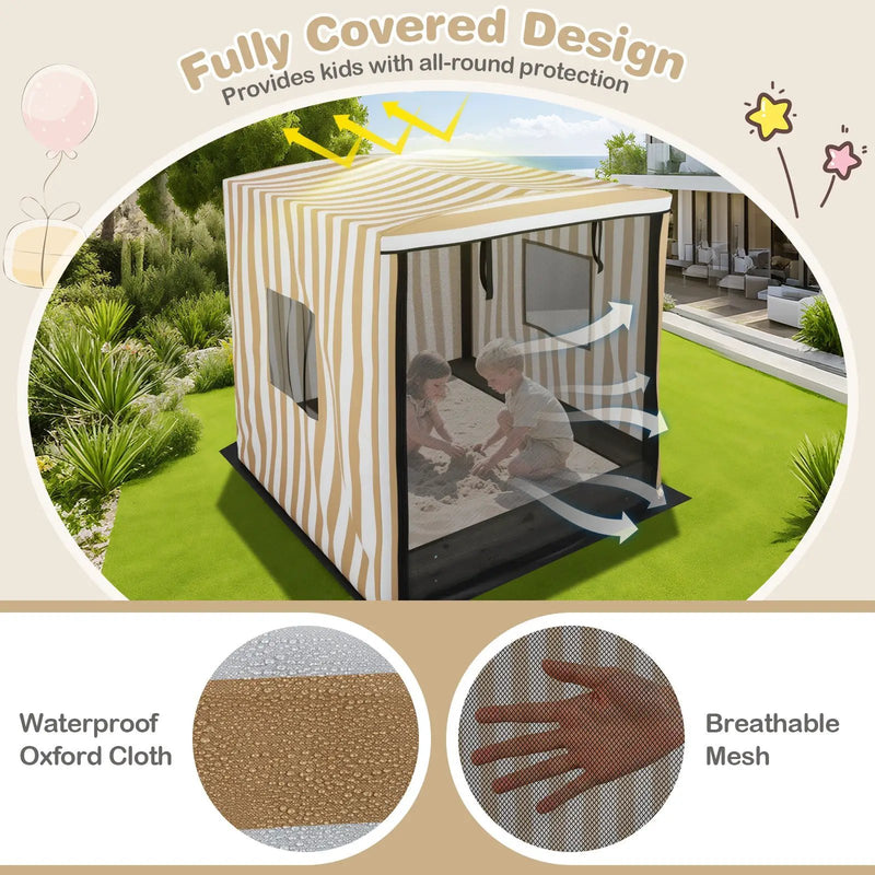 Wooden Sandbox with Canopy for Children 3+ Years Old-Brown by DirectDeals