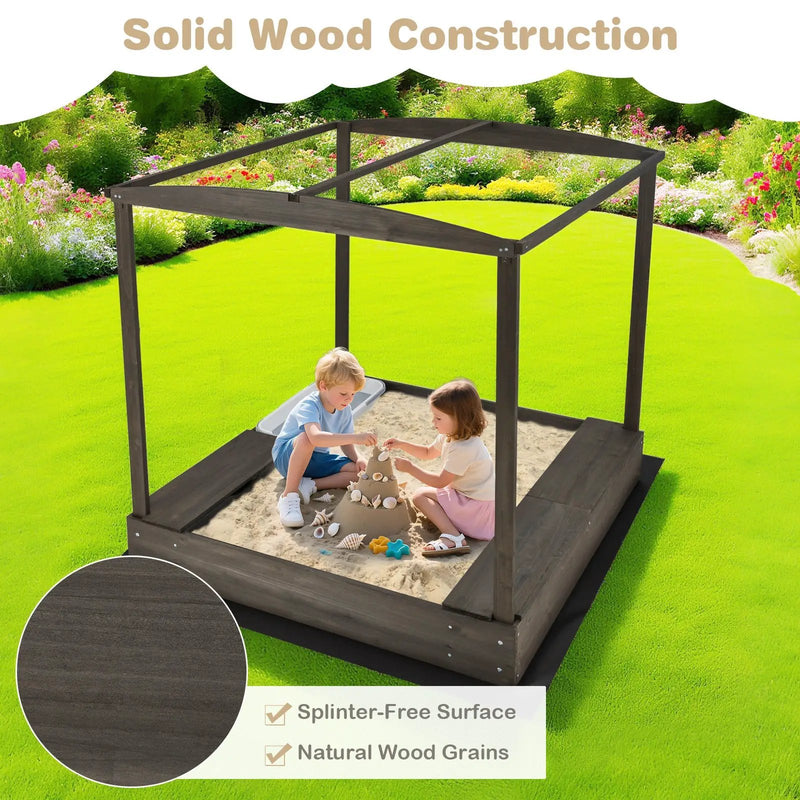 Wooden Sandbox with Canopy for Children 3+ Years Old-Brown by DirectDeals