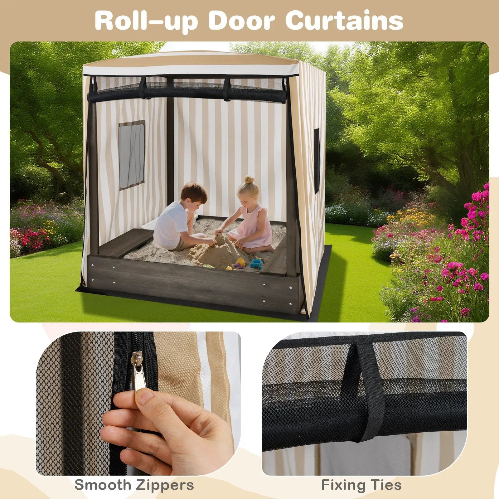 Wooden Sandbox with Canopy for Children 3+ Years Old-Brown by DirectDeals