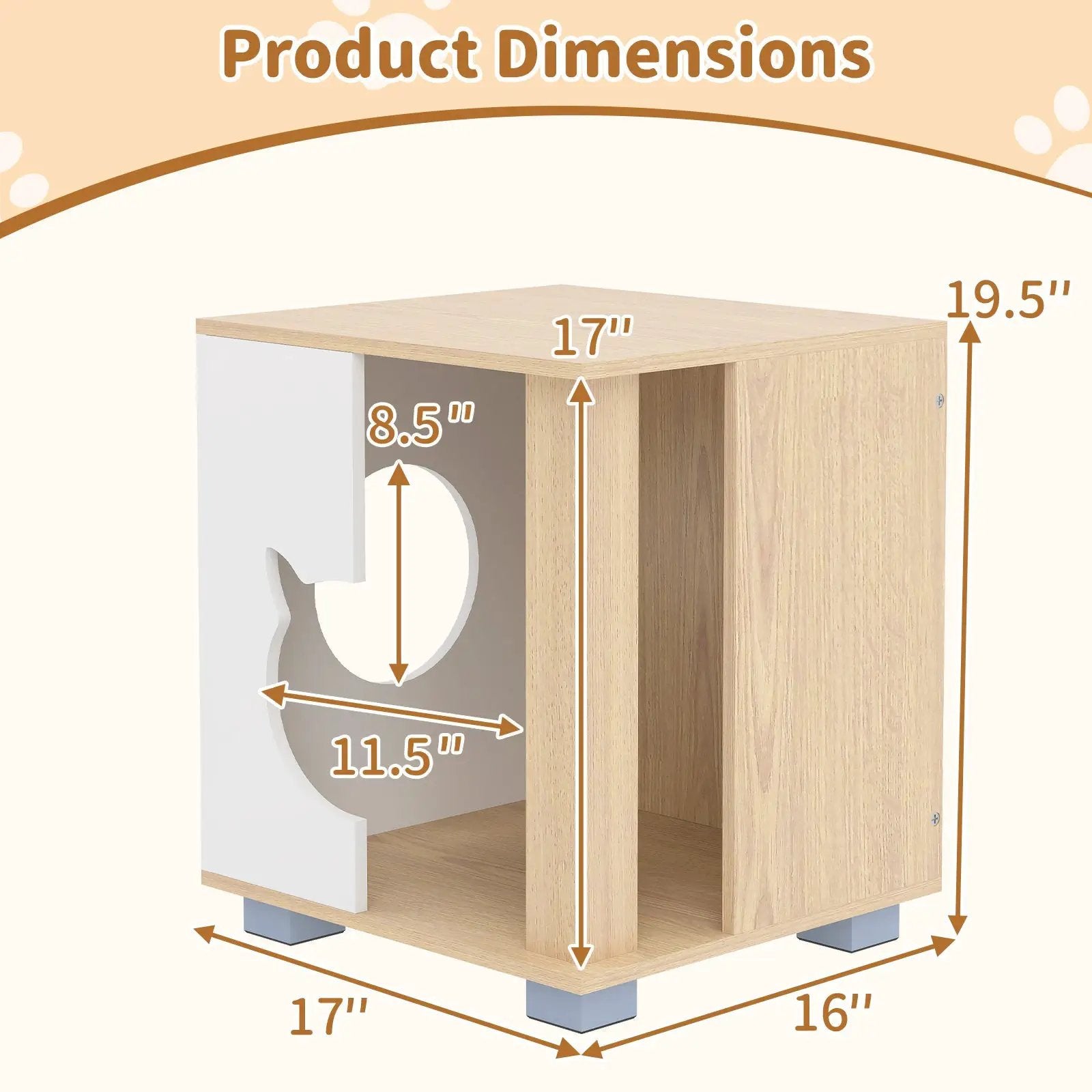 Wooden Semi-enclosed Cat Condo with Kitty Head-shaped Entry and Metal Legs-Natural by DirectDeals