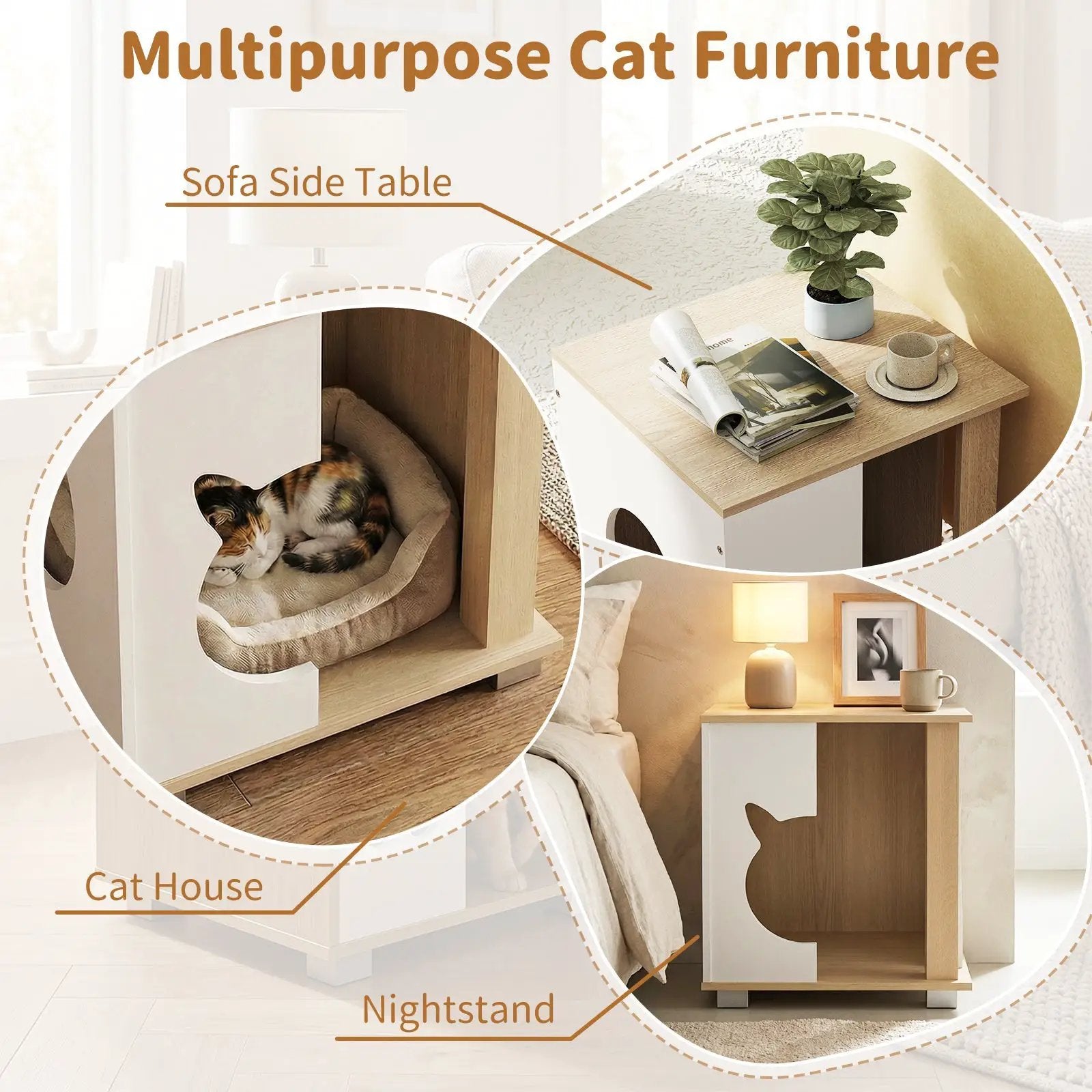 Wooden Semi-enclosed Cat Condo with Kitty Head-shaped Entry and Metal Legs-Natural by DirectDeals