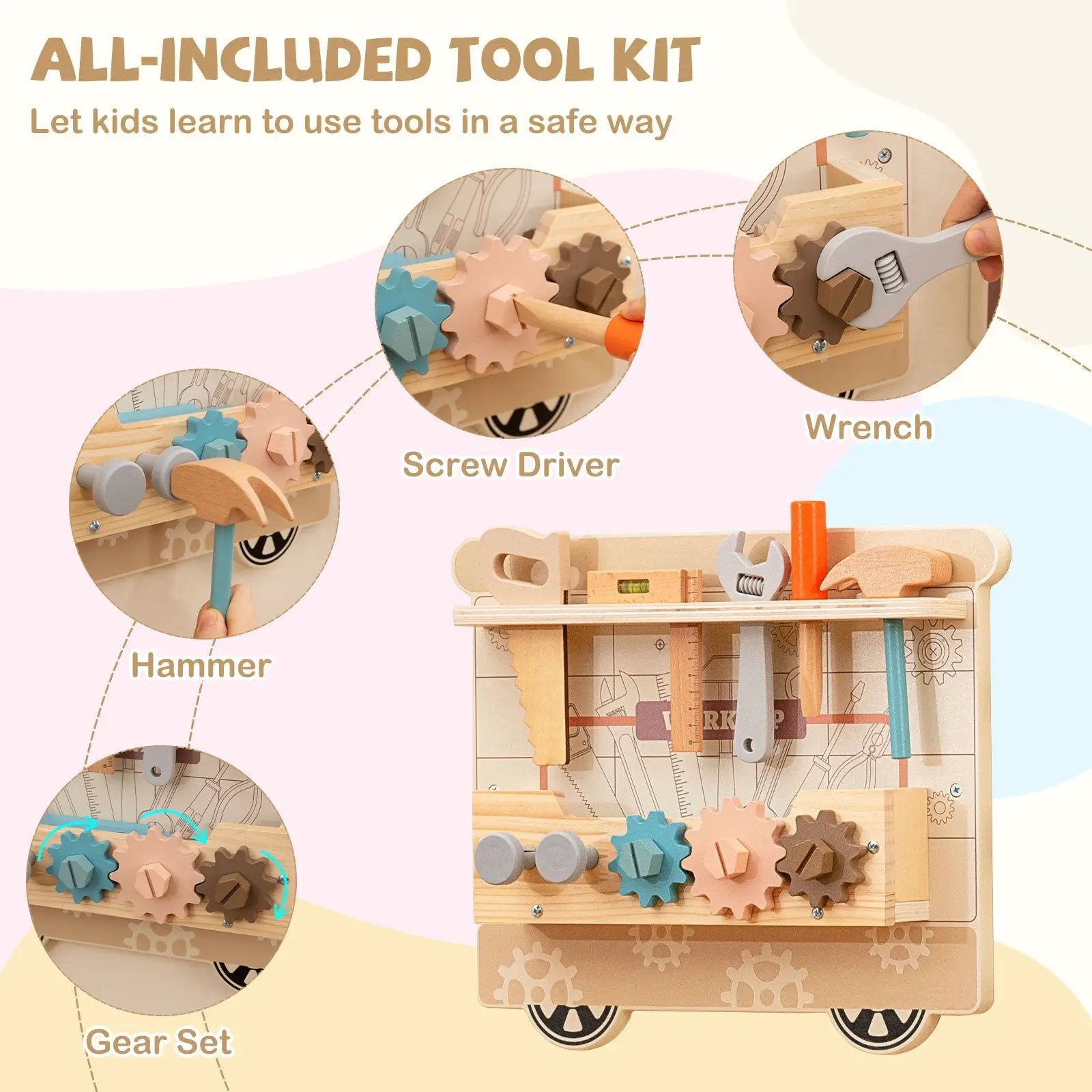 Wooden Sensory Wall Panel with Vanity and Tool Box by DirectDeals