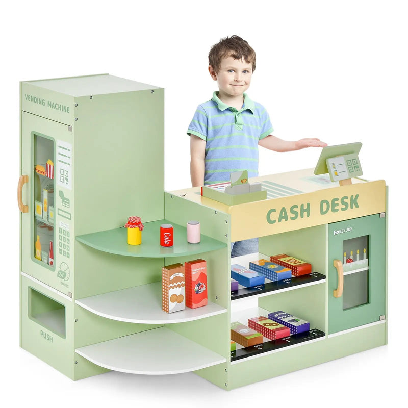 Kids Wooden Supermarket Play Toy Set with Checkout Counter by DirectDeals