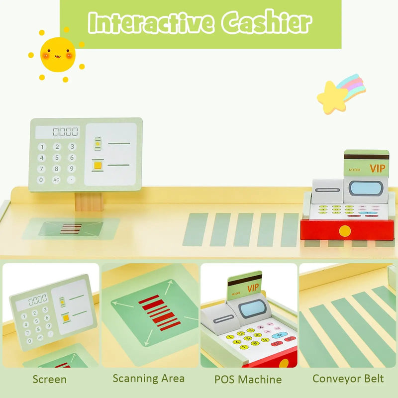 Kids Wooden Supermarket Play Toy Set with Checkout Counter by DirectDeals