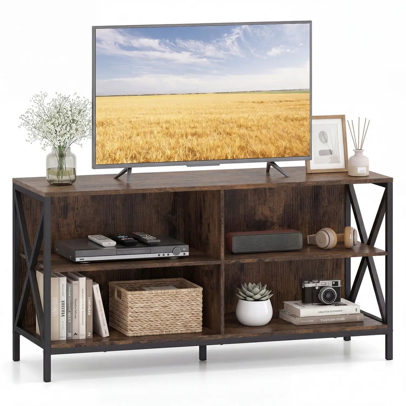 Wooden TV Stand Entertainment for TVs up to 55 Inch with X-Shaped Frame by DirectDeals