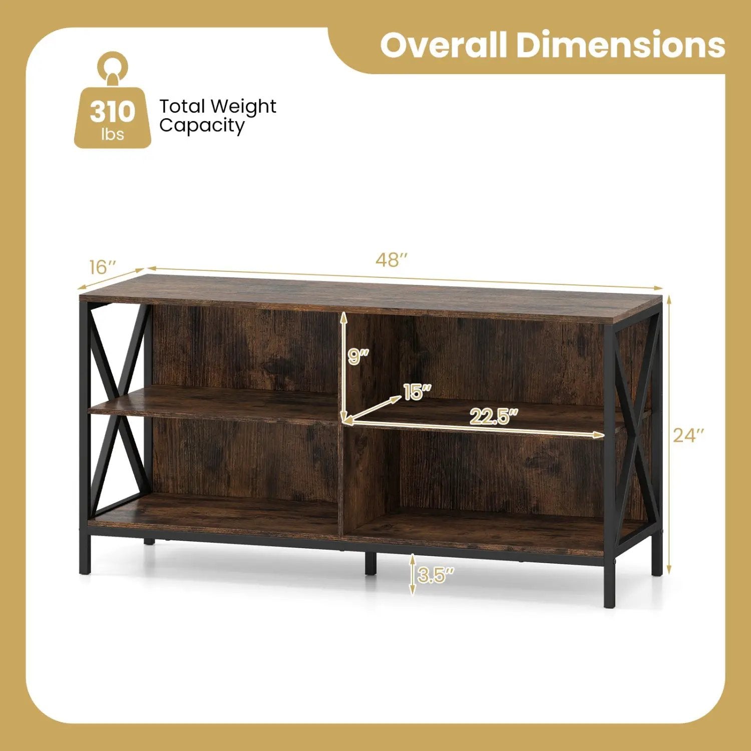 Wooden TV Stand Entertainment for TVs up to 55 Inch with X-Shaped Frame by DirectDeals