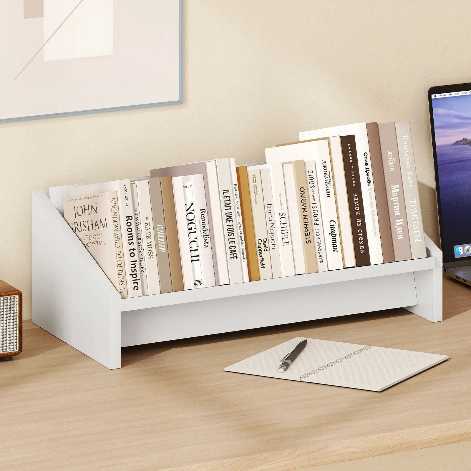 Wooden Tilting Bookcase Small Desktop Bookshelf Organizer for Magazines-White by DirectDeals