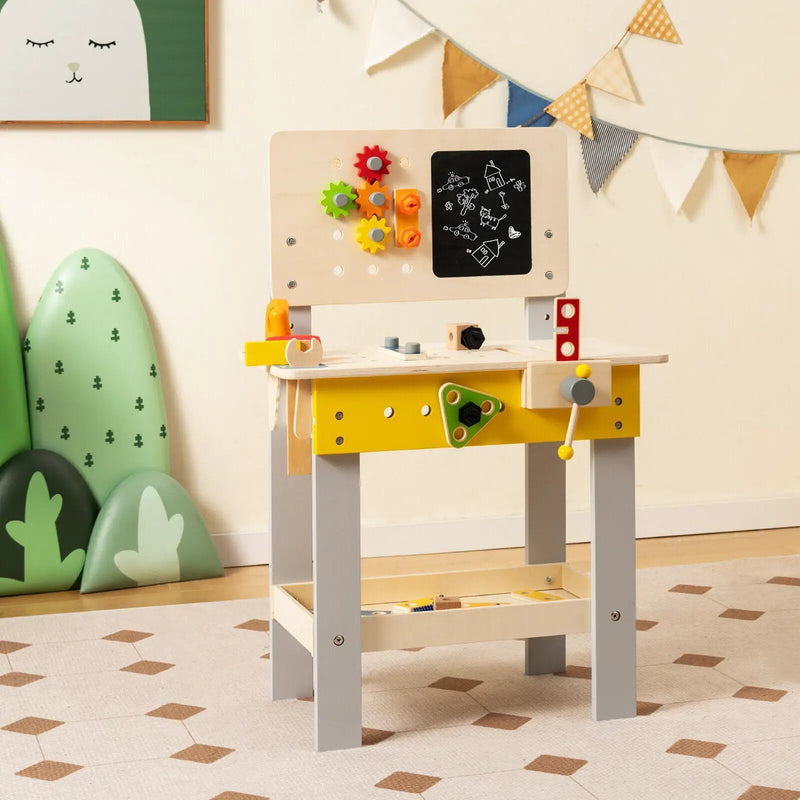 Wooden Pretend Play Workbench Set with Blackboard for Toddlers Ages 3+ by DirectDeals