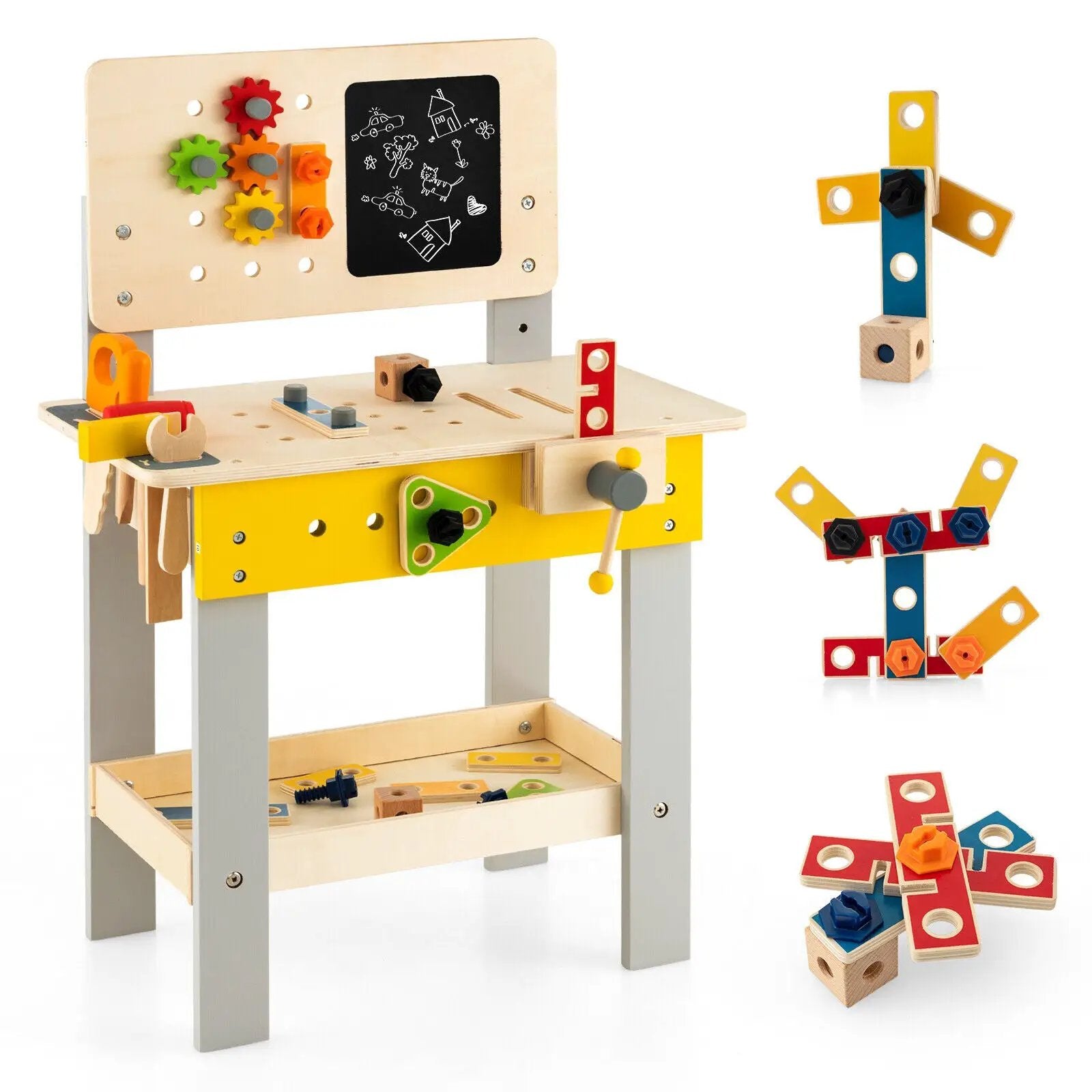 Wooden Pretend Play Workbench Set with Blackboard for Toddlers Ages 3+ by DirectDeals