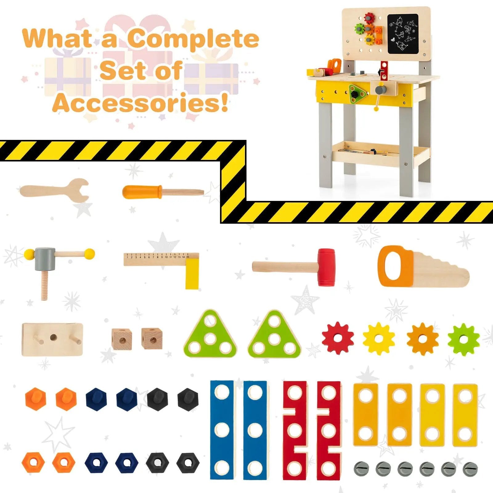 Wooden Pretend Play Workbench Set with Blackboard for Toddlers Ages 3+ by DirectDeals