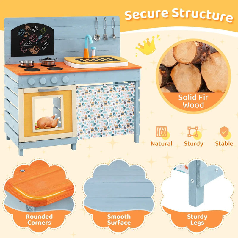 Wooden Toy Kitchen Playset with Removable Circulation Faucet and Cooking Accessories-Blue by DirectDeals