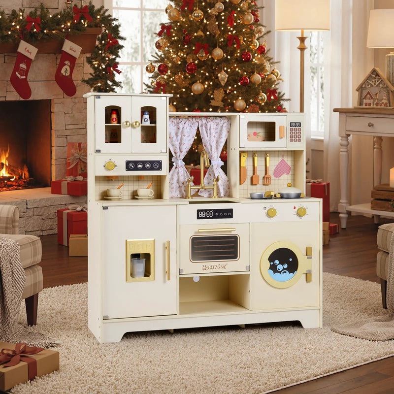 Wooden Toy Kitchen Playset with 14 Accessories for Aged 3+ Years-Beige by DirectDeals