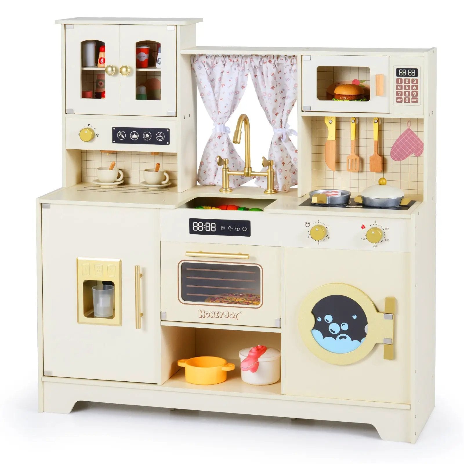 Wooden Toy Kitchen Playset with 14 Accessories for Aged 3+ Years-Beige by DirectDeals