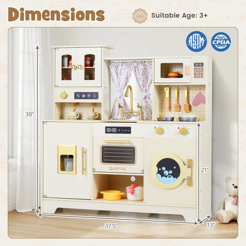 Wooden Toy Kitchen Playset with 14 Accessories for Aged 3+ Years-Beige by DirectDeals