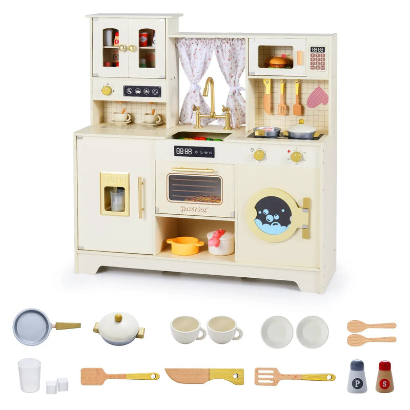 Wooden Toy Kitchen Playset with 14 Accessories for Aged 3+ Years-Beige by DirectDeals