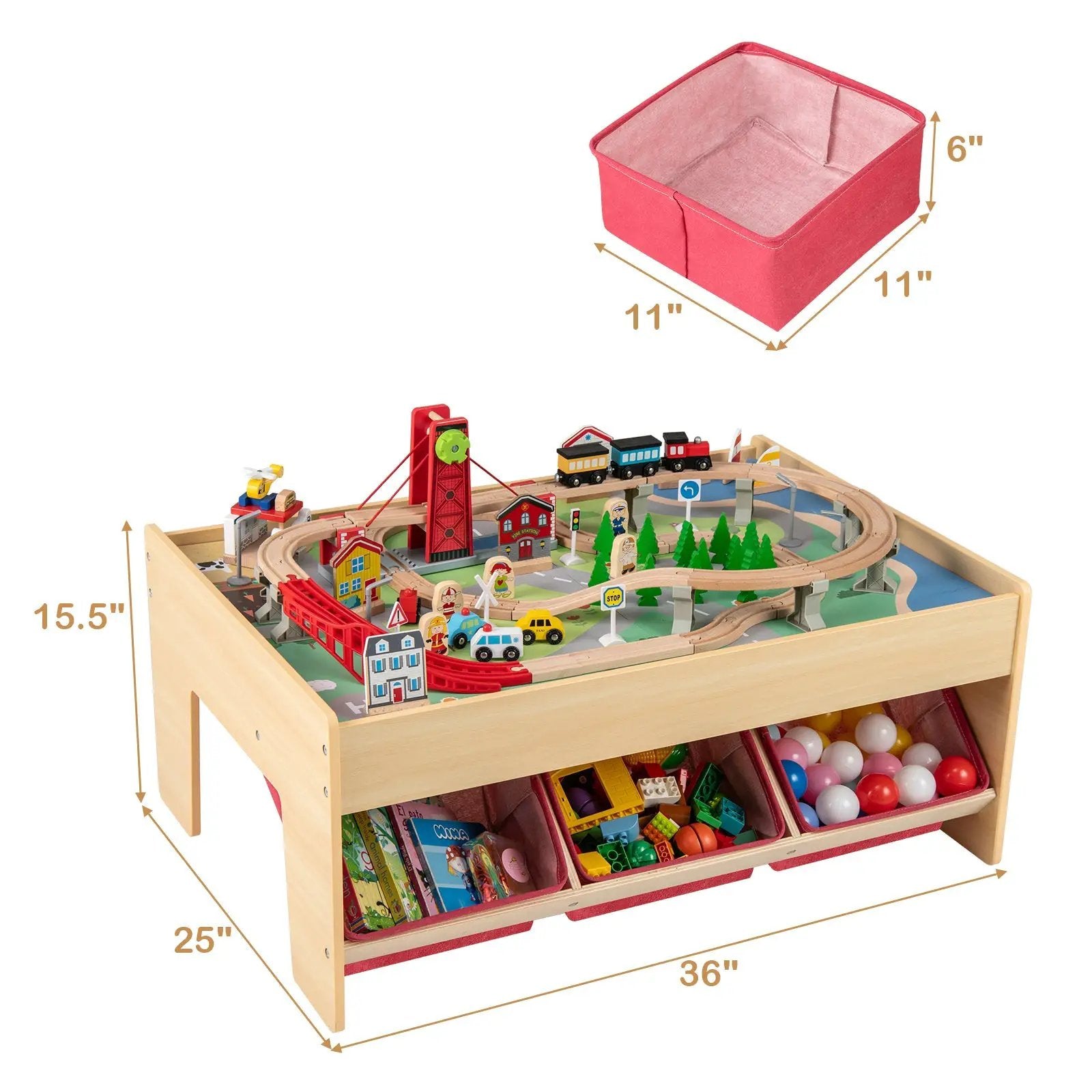 Wooden Train Set Table Kids Multipurpose Activity Play Table with 2 Reversible Tabletops-Red by DirectDeals
