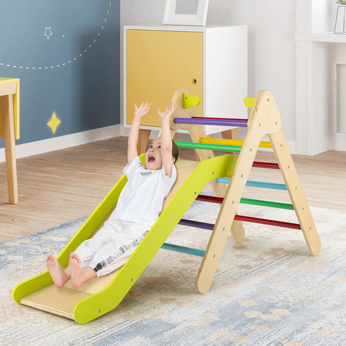 2-in-1 Wooden Triangle Climber Set with Gradient Adjustable Slide, photo 2 of 9