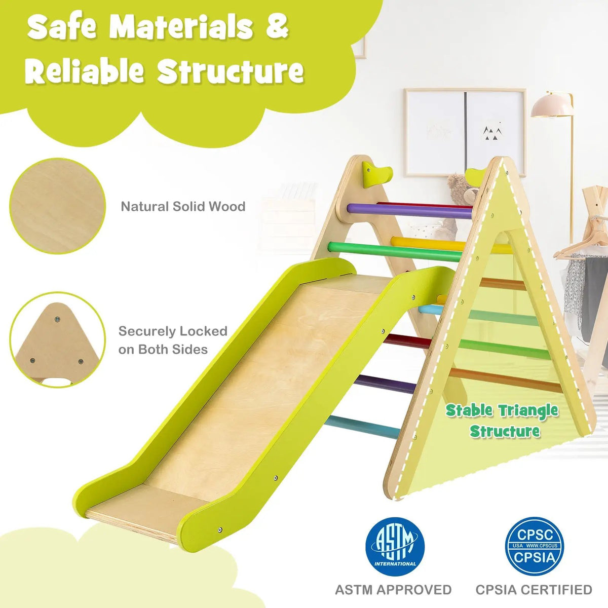 2-in-1 Wooden Triangle Climber Set with Gradient Adjustable Slide, photo 3 of 9