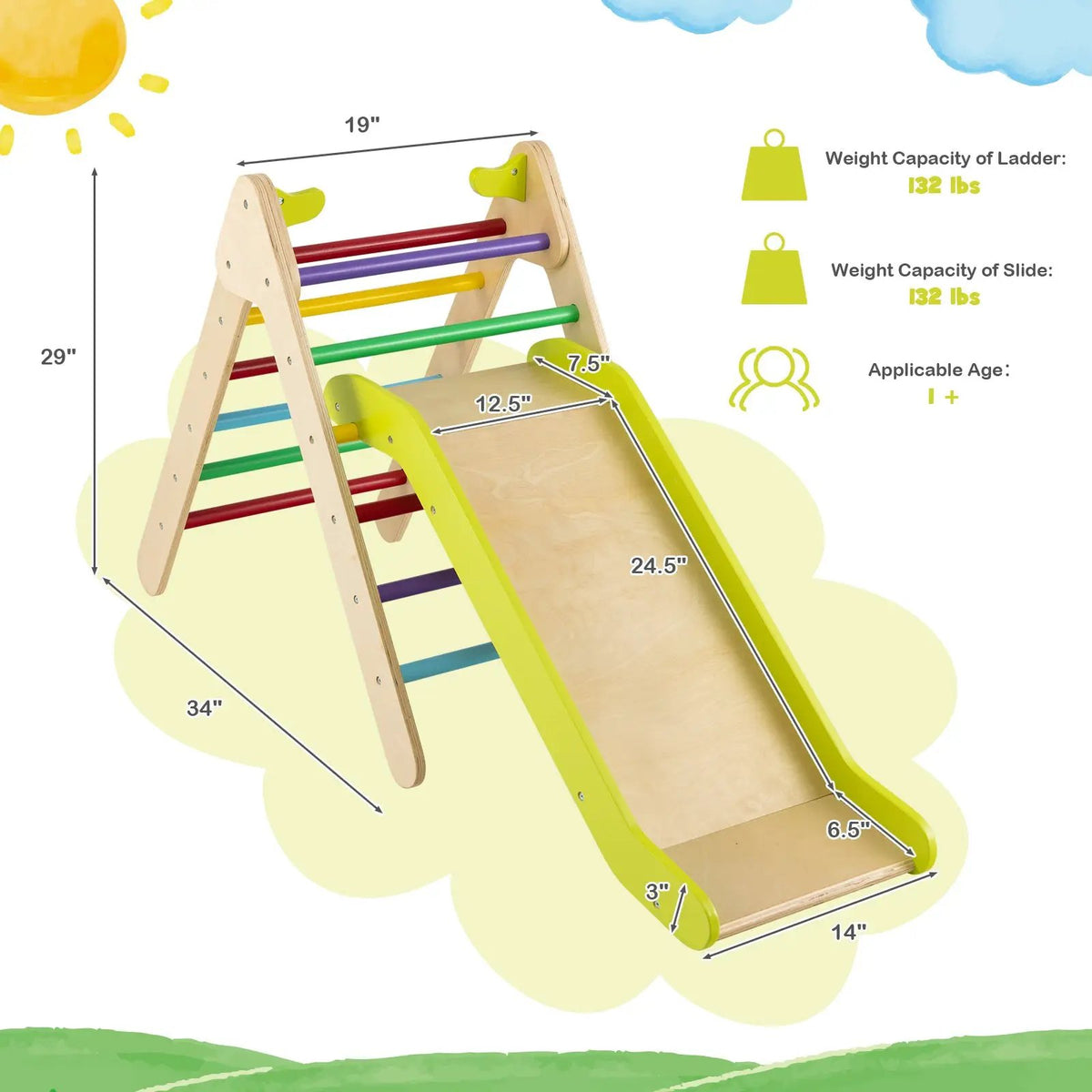 2-in-1 Wooden Triangle Climber Set with Gradient Adjustable Slide, photo 4 of 9