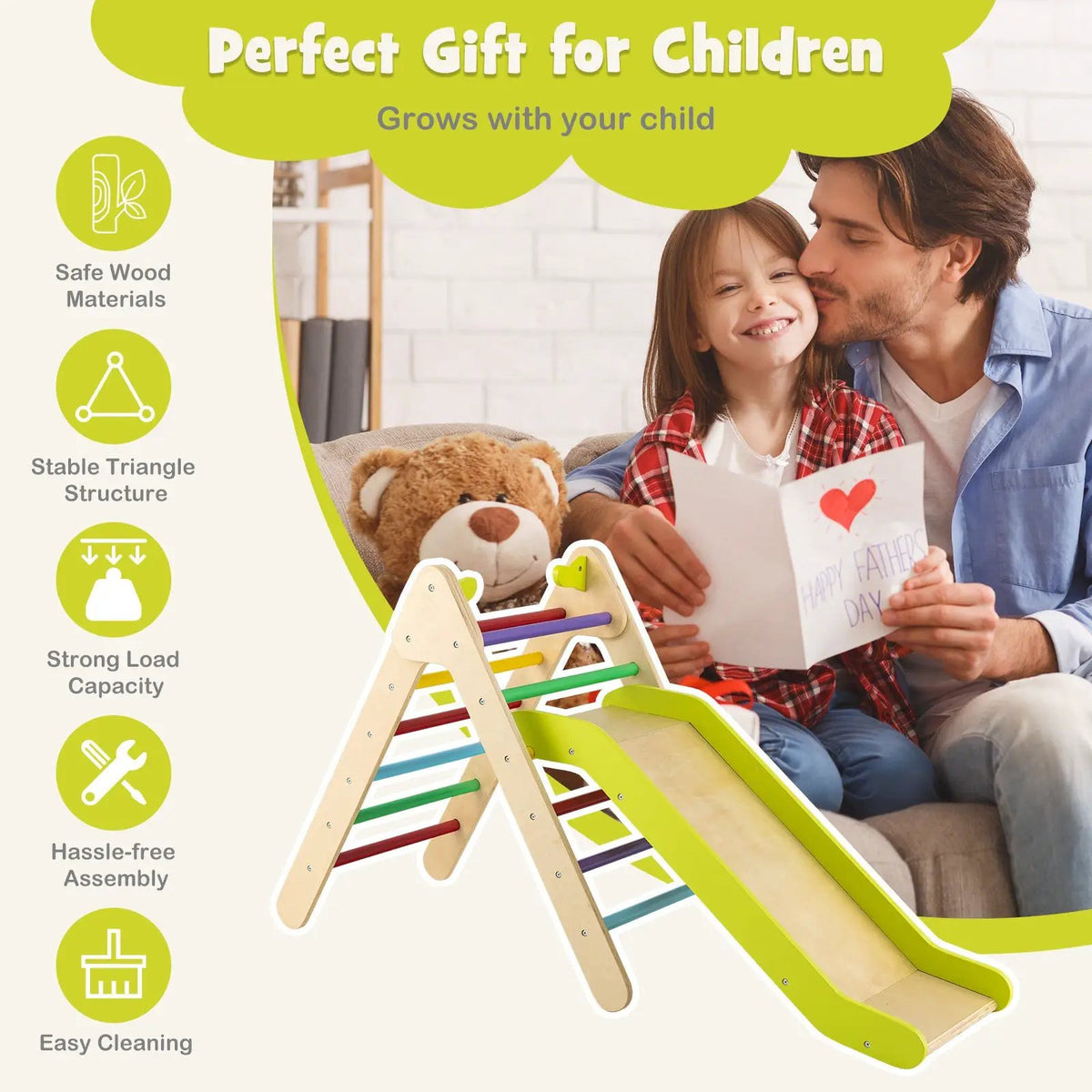 2-in-1 Wooden Triangle Climber Set with Gradient Adjustable Slide, photo 5 of 9