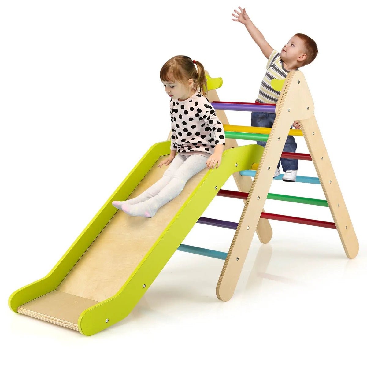 2-in-1 Wooden Triangle Climber Set with Gradient Adjustable Slide, photo 7 of 9