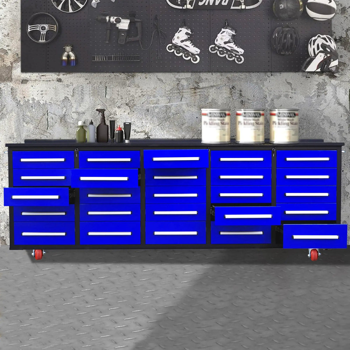 10ft 25-Drawer Storage Workbench with Wheels by Chery Industrial