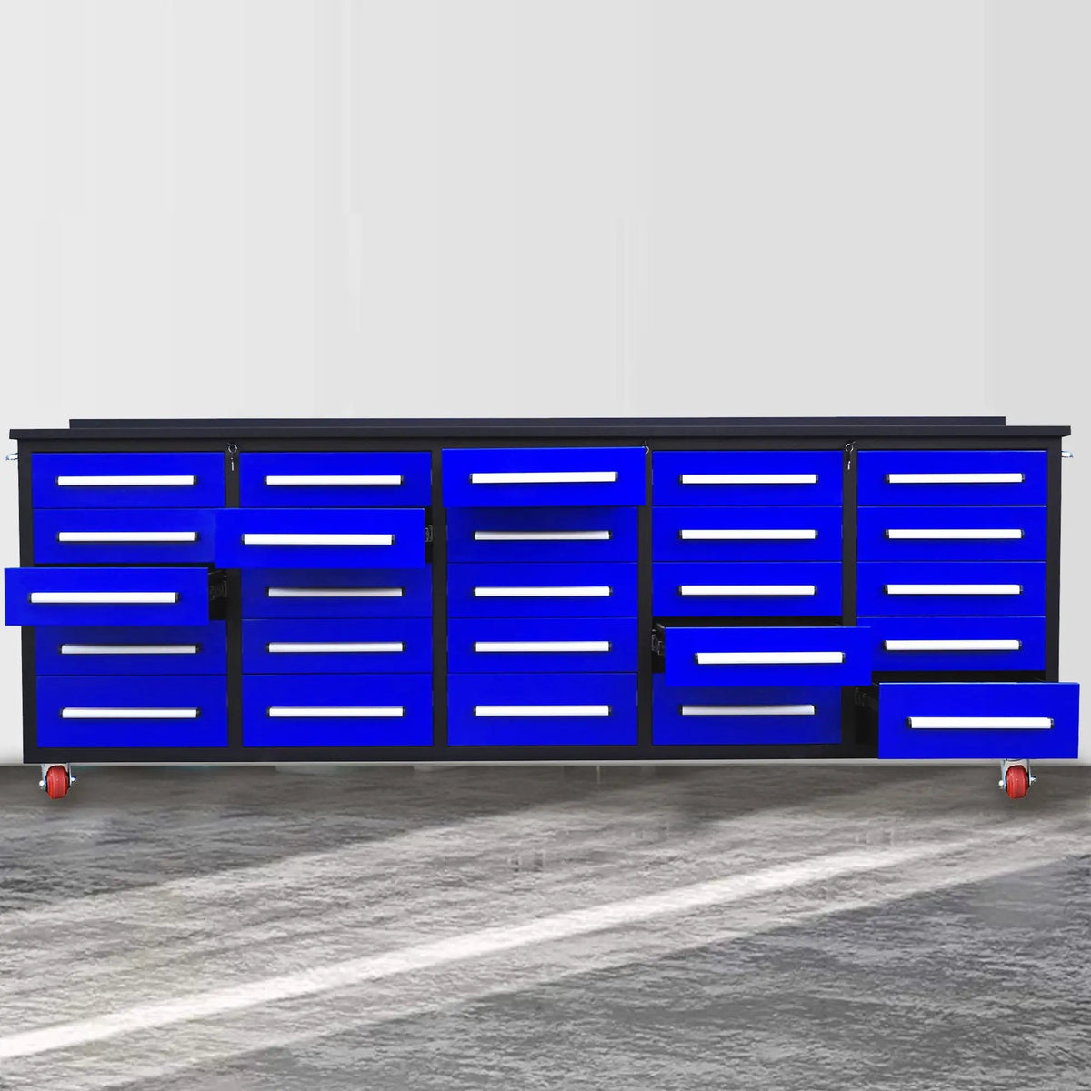 10ft 25-Drawer Storage Workbench with Wheels by Chery Industrial