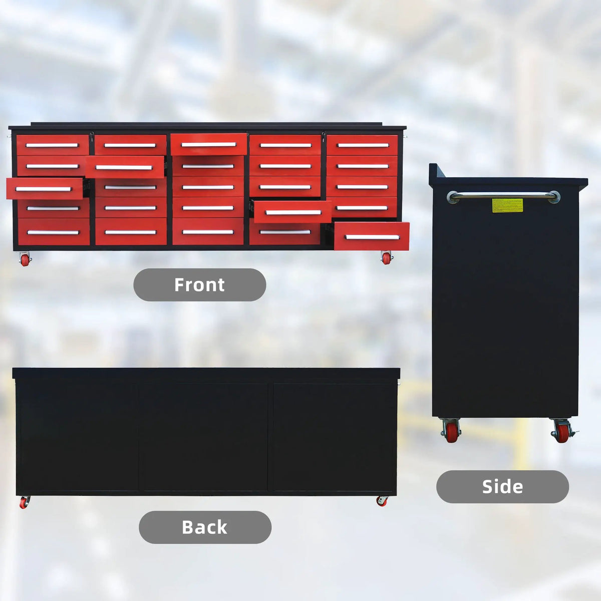 10ft 25-Drawer Storage Workbench with Wheels by Chery Industrial