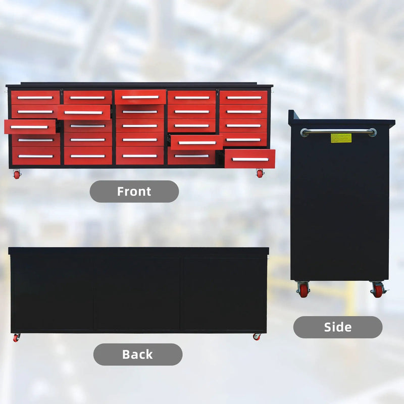 10ft 25-Drawer Storage Workbench with Wheels by Chery Industrial