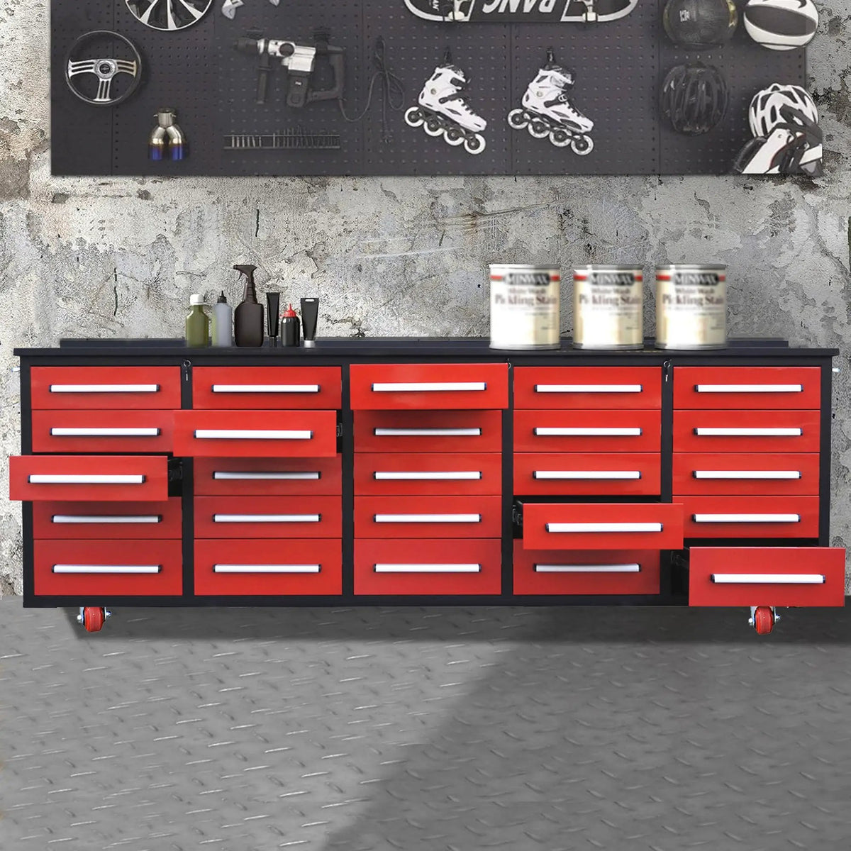 10ft 25-Drawer Storage Workbench with Wheels by Chery Industrial