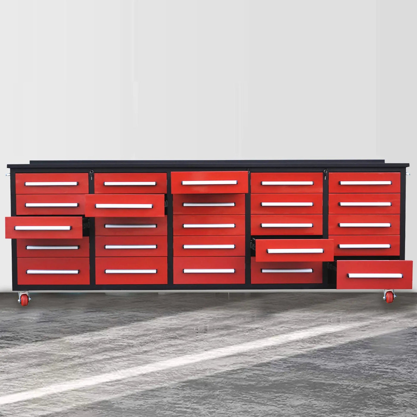 10ft 25-Drawer Storage Workbench with Wheels by Chery Industrial
