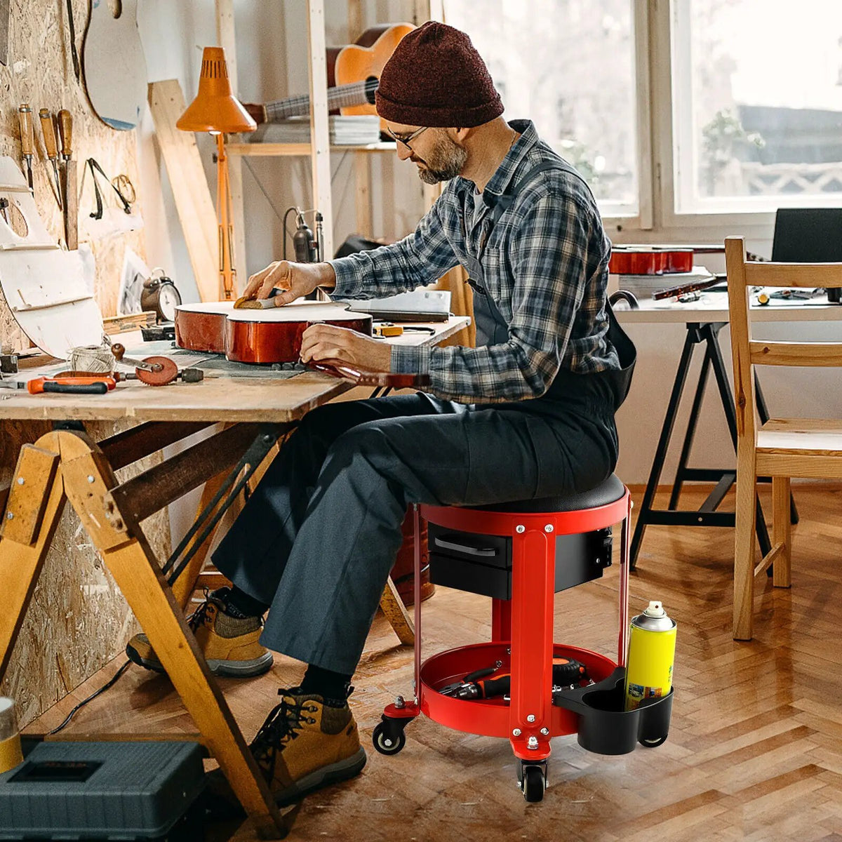 Rolling Mechanic Stool with Removable Padded Seat and Drawers, photo 2 of 7