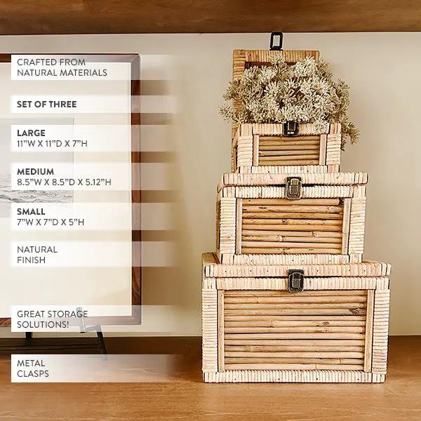 Woven Storage Boxes with Metal Clasps, Set of 3 by Decor Steals