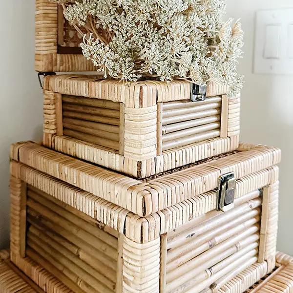 Woven Storage Boxes with Metal Clasps, Set of 3 by Decor Steals