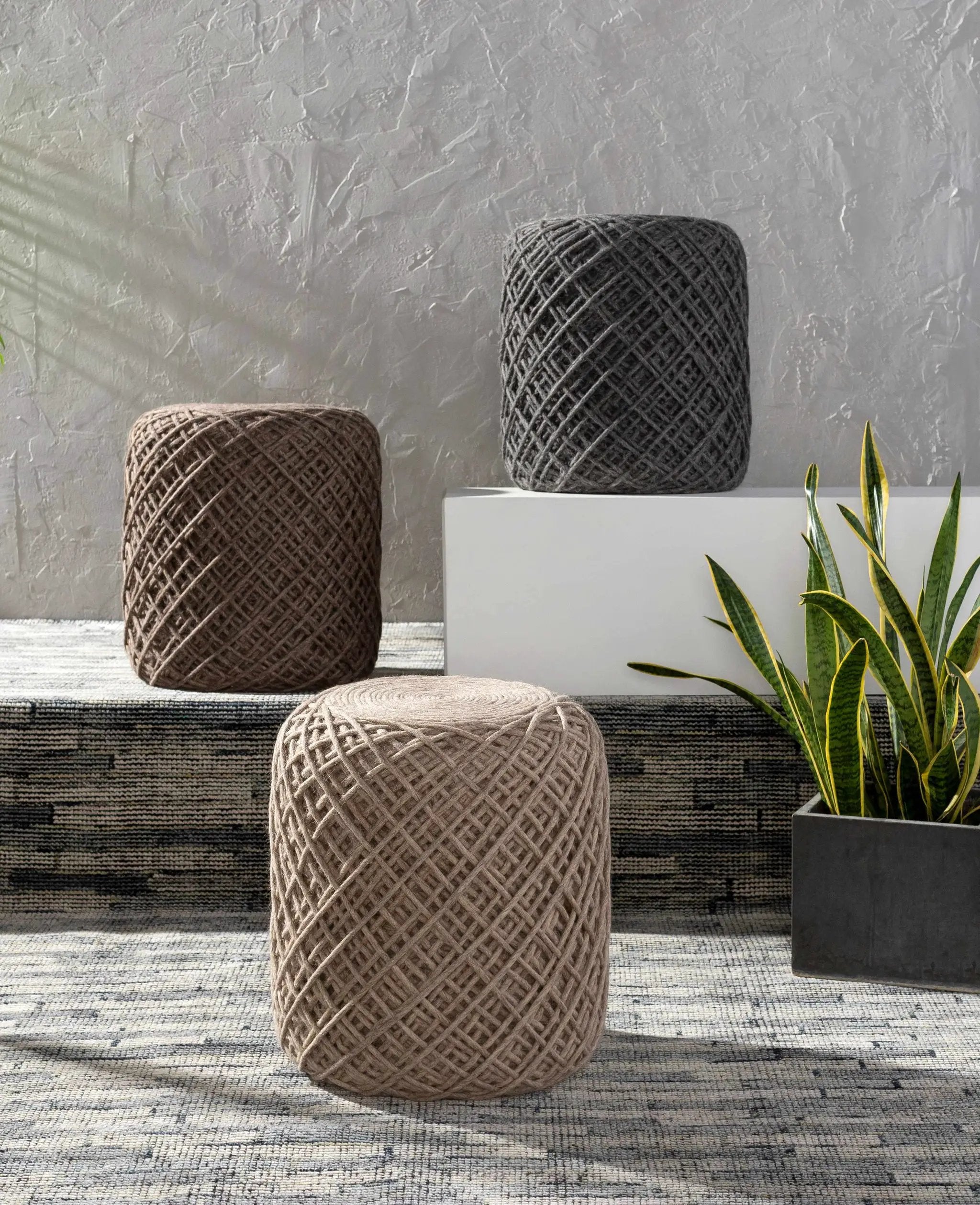 Moapa Charcoal Wool Pouf by Boutique Rugs