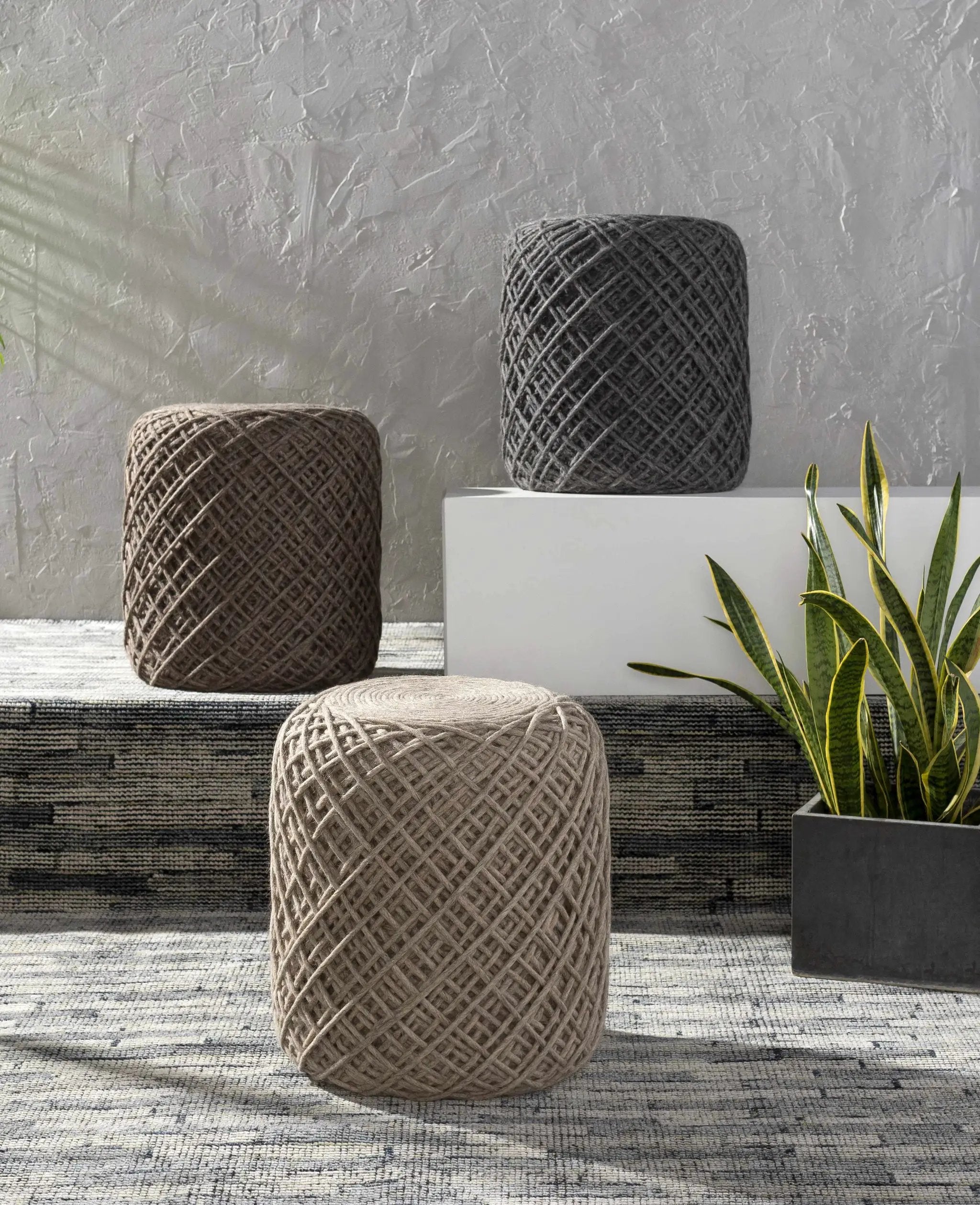 Bellingen Gray Handwoven Textured Pouf by Boutique Rugs