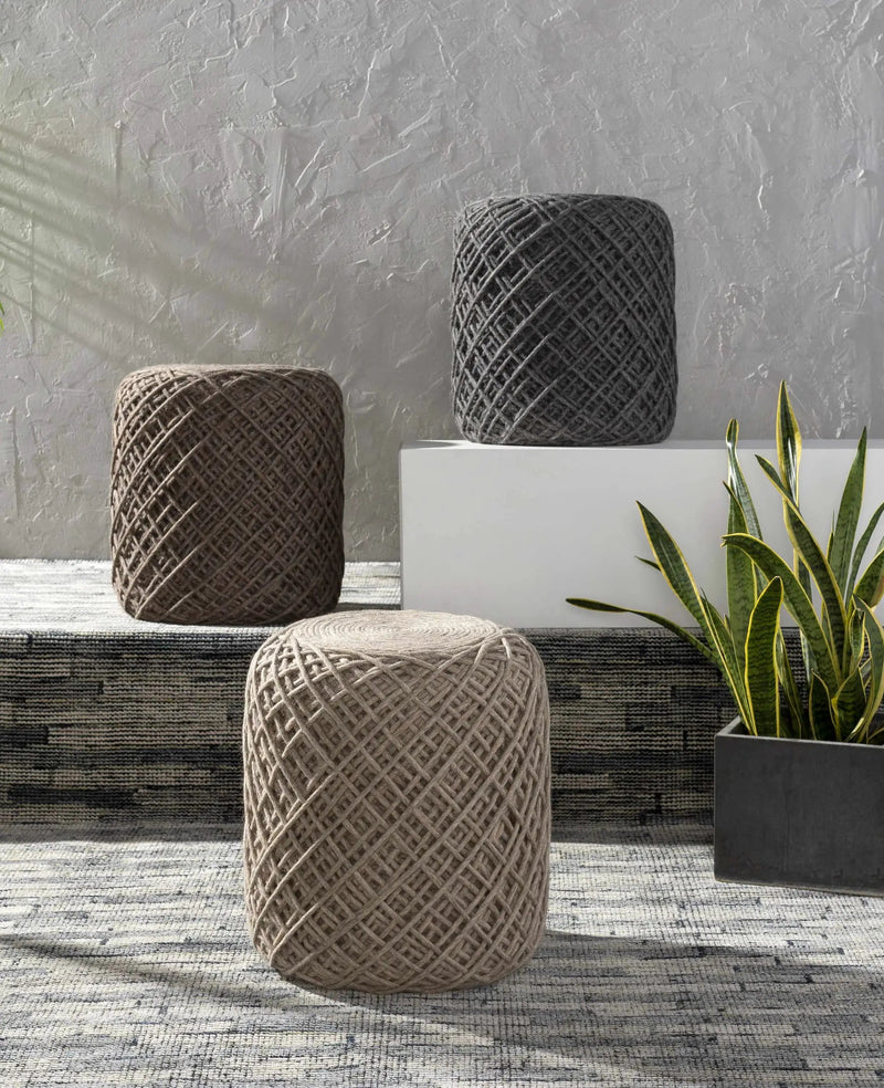 Bellingen Gray Handwoven Textured Pouf by Boutique Rugs