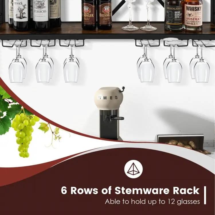 Industrial Rustic Brown Wood Metal Wall Mounted Wine Rack Shelf by HomePacific