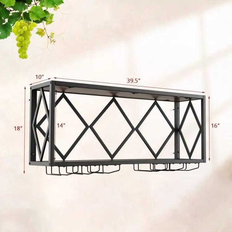 Industrial Rustic Brown Wood Metal Wall Mounted Wine Rack Shelf by HomePacific