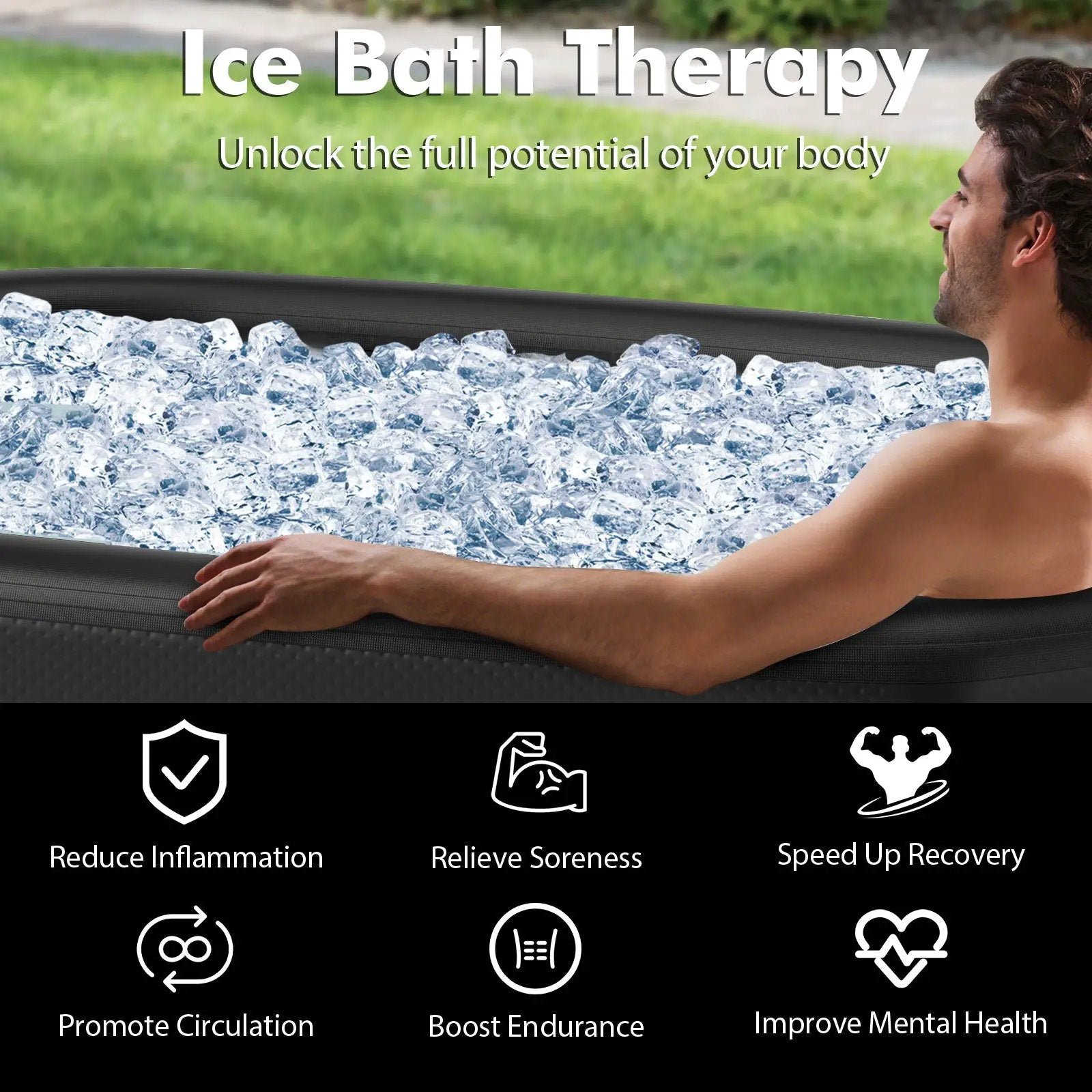 XL 129 Gal Oval Ice Bath Tub with Cover and Hand Pump for Athletes by DirectDeals