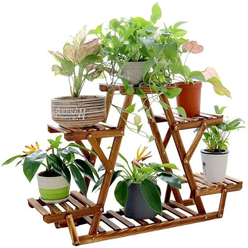 Solid Wood Triangular 6-Shelf Indoor Outdoor Flower Pot Plant Stand by HomePacific