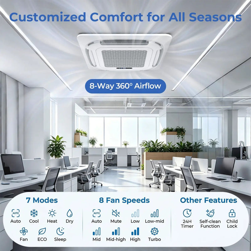 X-Pro 18000 BTU 2 Zone 24 SEER2 Ceiling Cassette Mini Split AC by DirectDeals