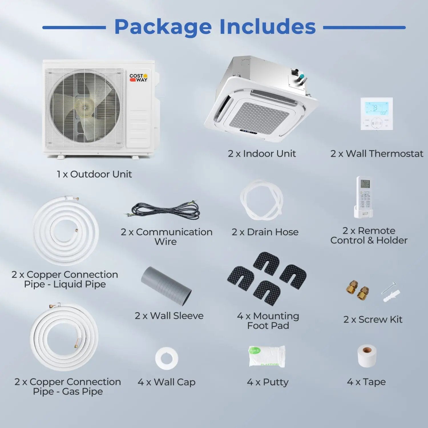 X-Pro 27000 BTU 2 Zone 24 SEER2 Ceiling Cassette Mini Split AC by DirectDeals