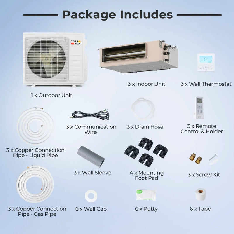 X-Pro 35000 BTU 3 Zone 22.5 SEER2 Concealed Ducted Mini Split AC by DirectDeals