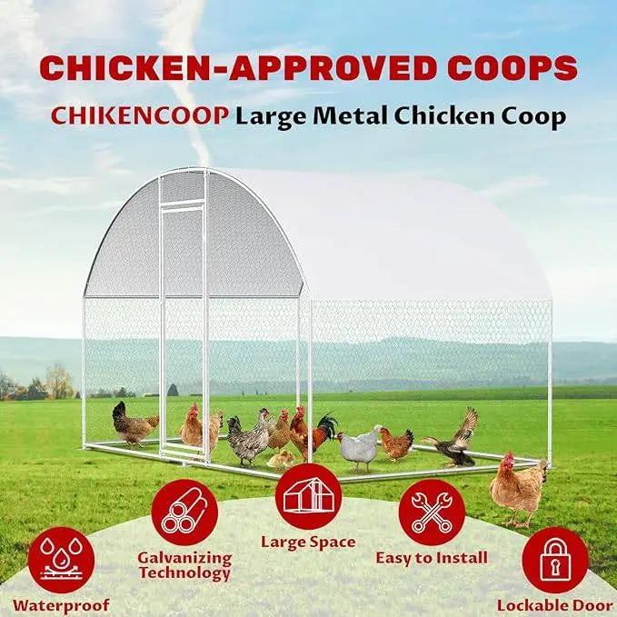 9.8 Ft x 6.6 Ft Outdoor Metal Chicken Coop with Dome Roof and Waterproof Cover by HomePacific