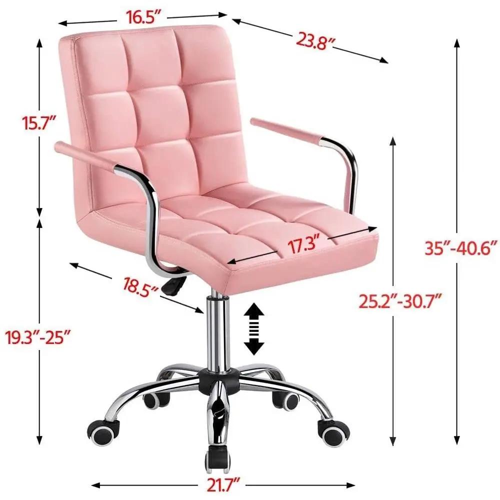 Pink Modern Faux Leather Mid-Back Swivel Office Chair with Armrests and Wheels by HomePacific