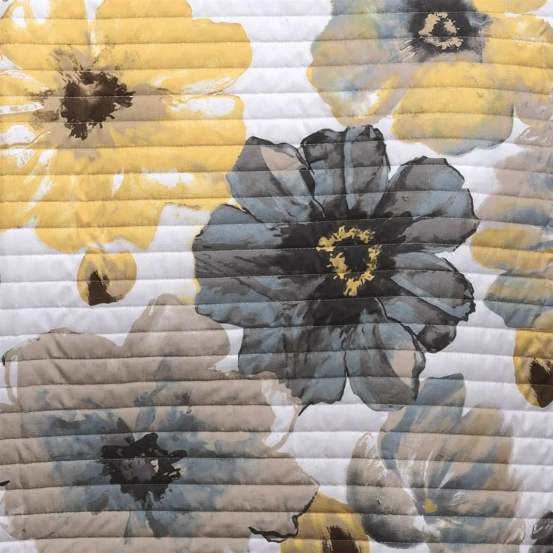 Full/Queen White Yellow Grey Flowers Lightweight Polyester Microfiber Quilt Set by HomePacific