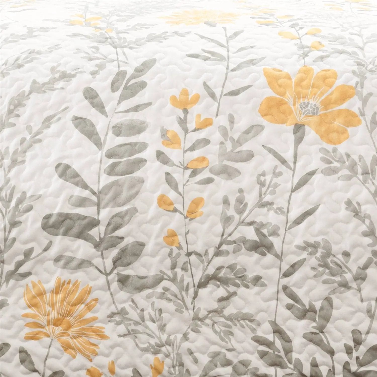 Full/Queen size Yellow Grey Floral Light Thin Cotton Polyester Blend Quilt Set by HomePacific