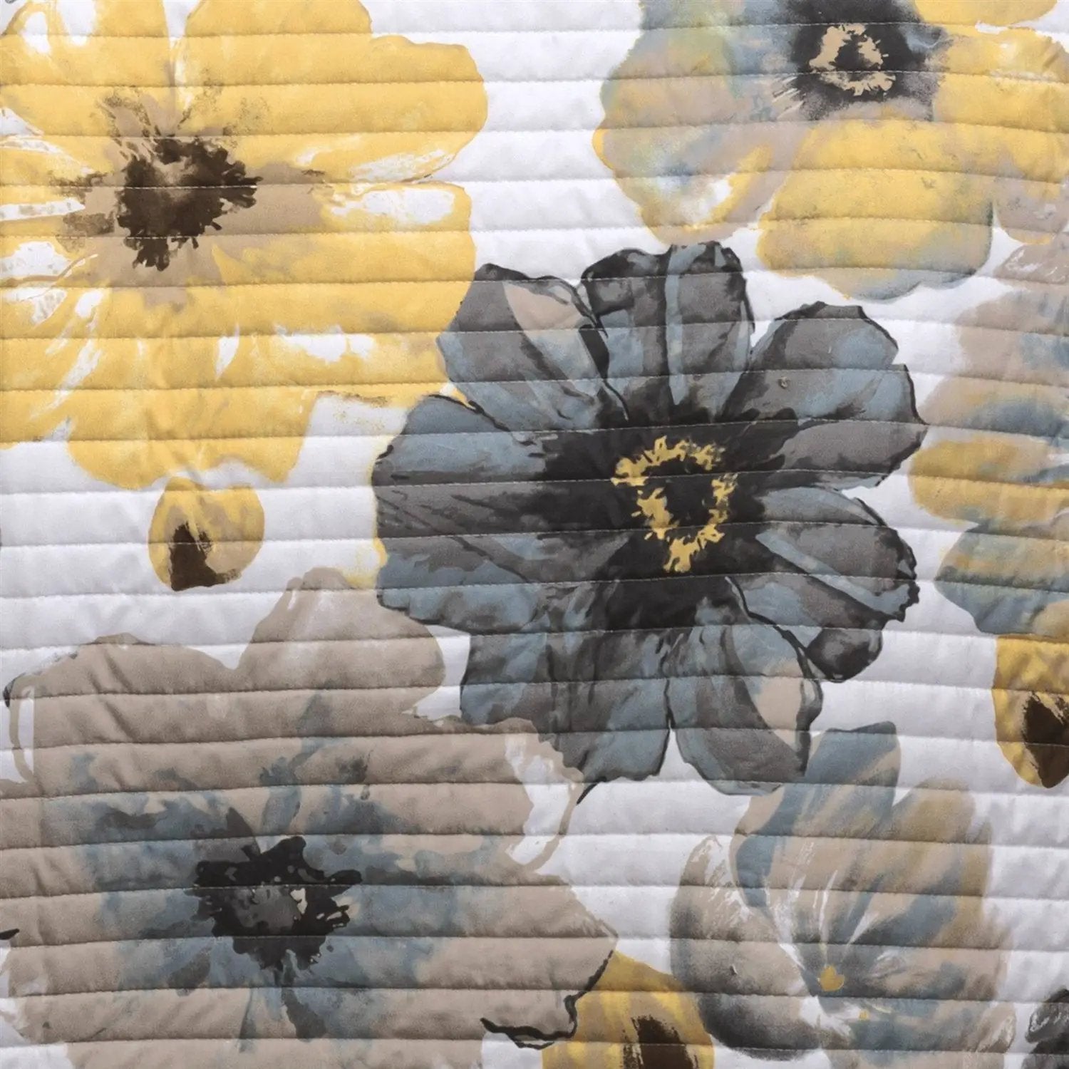 King size White Yellow Grey Flowers Lightweight Polyester Microfiber Quilt Set by HomePacific