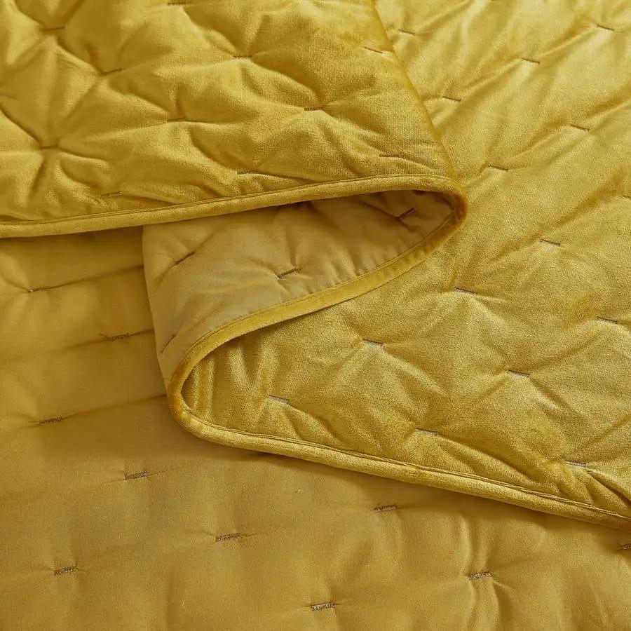King/CAL King Size 3-Piece Mustard Yellow Velvet Embroidered Super Soft Quilt Set by HomePacific